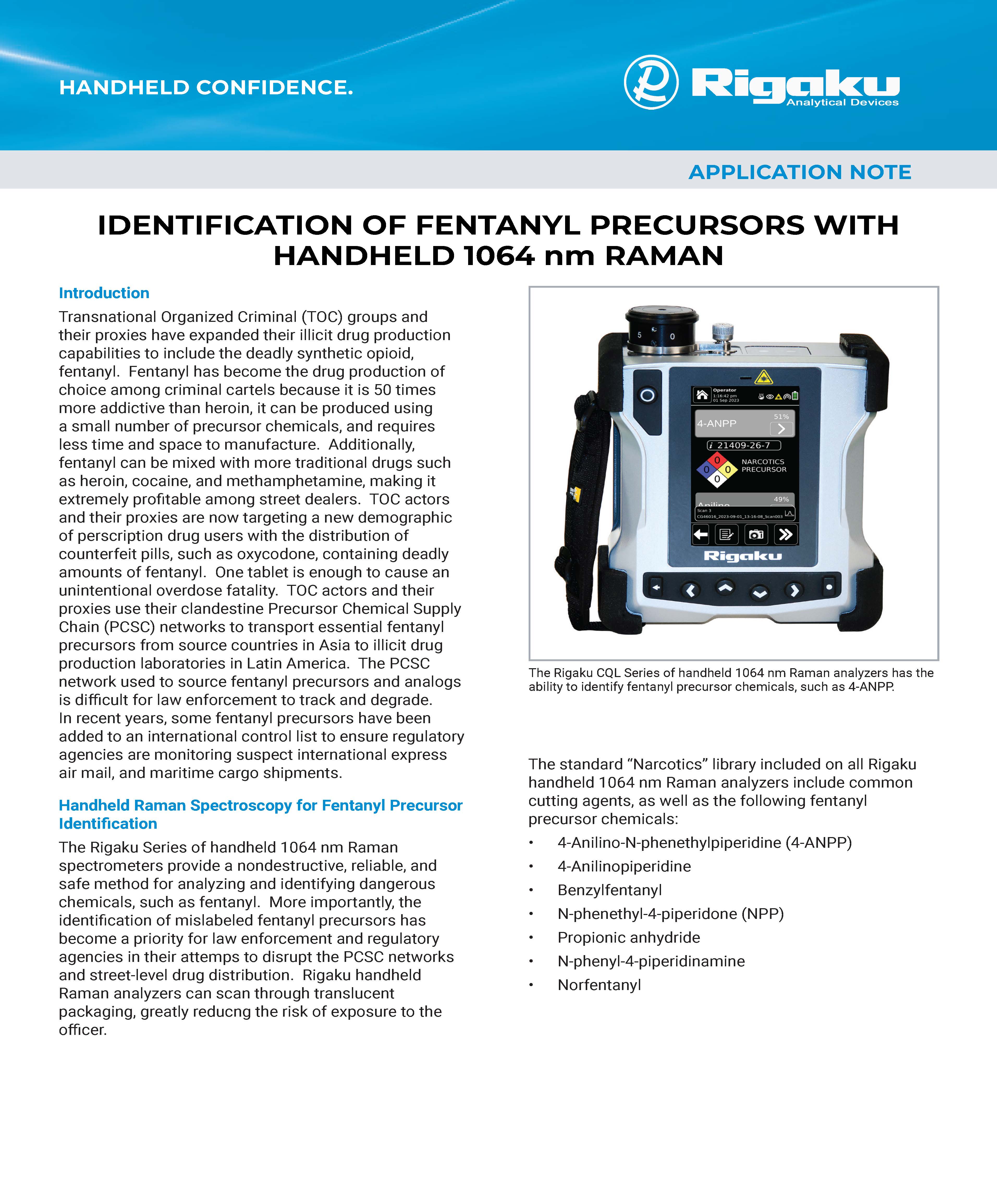 Identification of Fentanyl Precursors with Handheld 1064 nm Raman