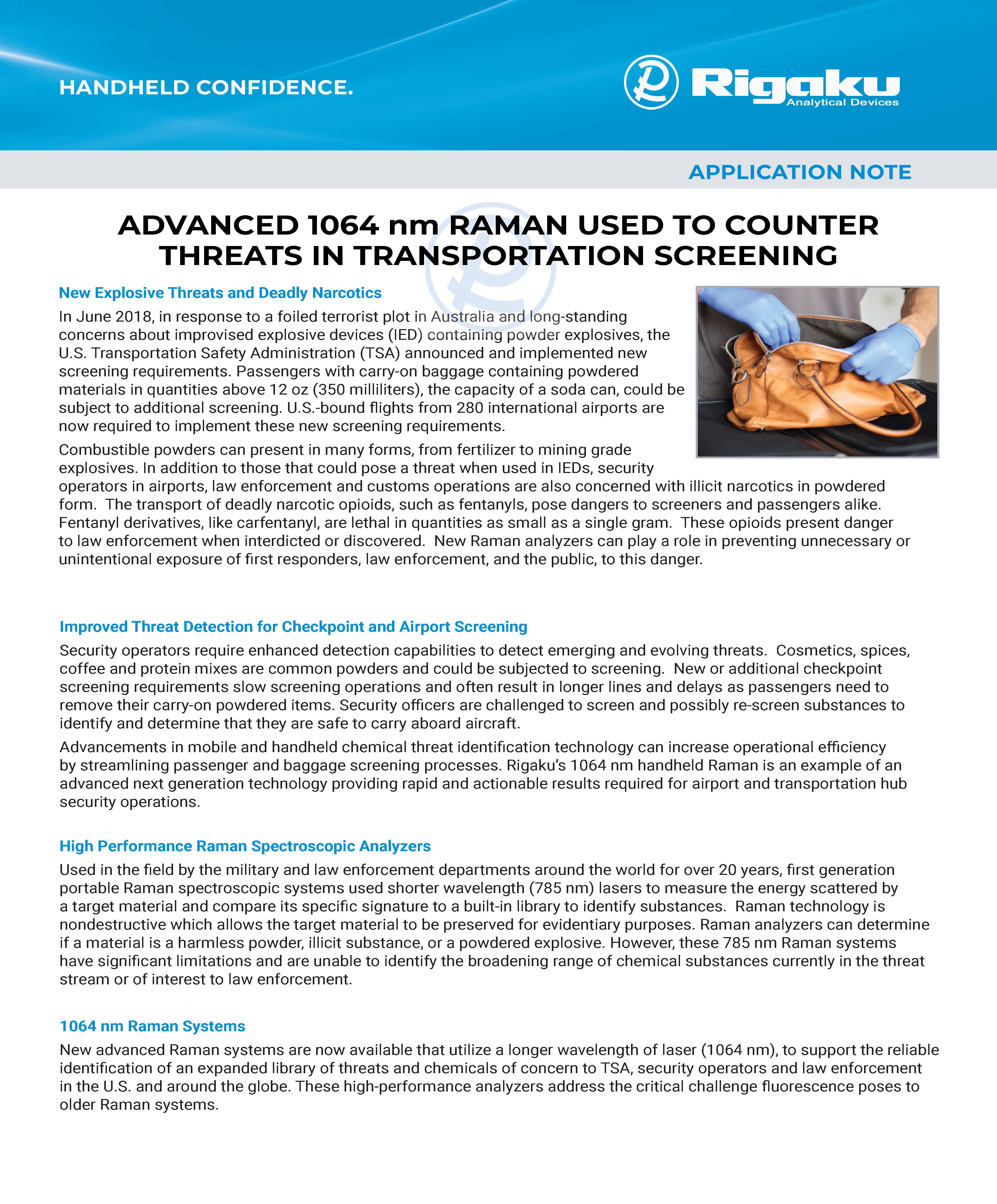 Advanced 1064 nm Raman used to Counter Threats in Transportation Screening